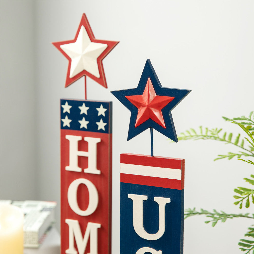 2-Piece Wooden Patriotic/Americana Firecracker Table Sign Set