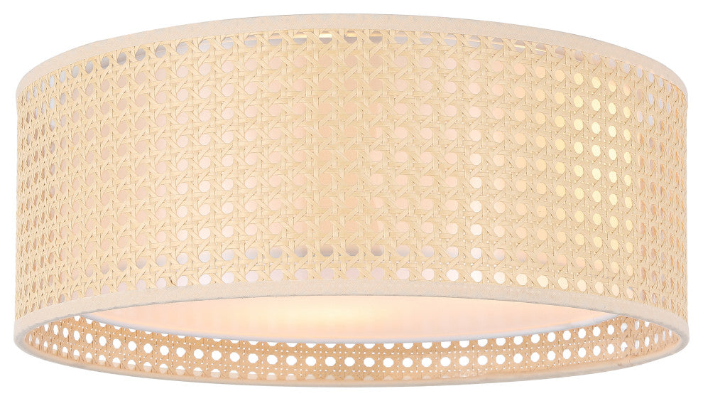 3-Light Rattan Drum Flush Mount Ceiling Light