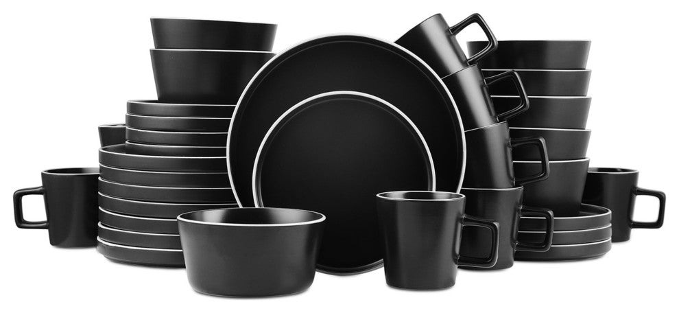 Stone Lain Allison Stoneware 32 Piece Dinnerware Set, Black