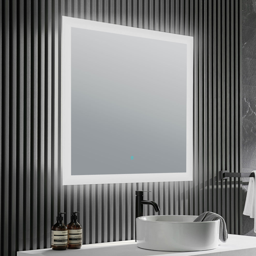 Neptune 39" W x 30" H Frameless LED Bathroom Mirror With Defogger, Silver
