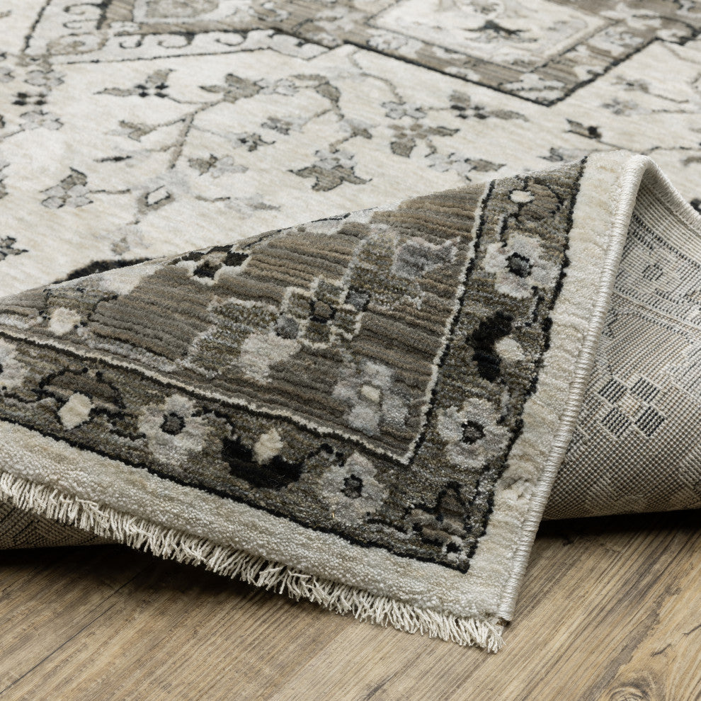 Callum Star Medallion Ivory/Grey Fringe Edge Rug Runner