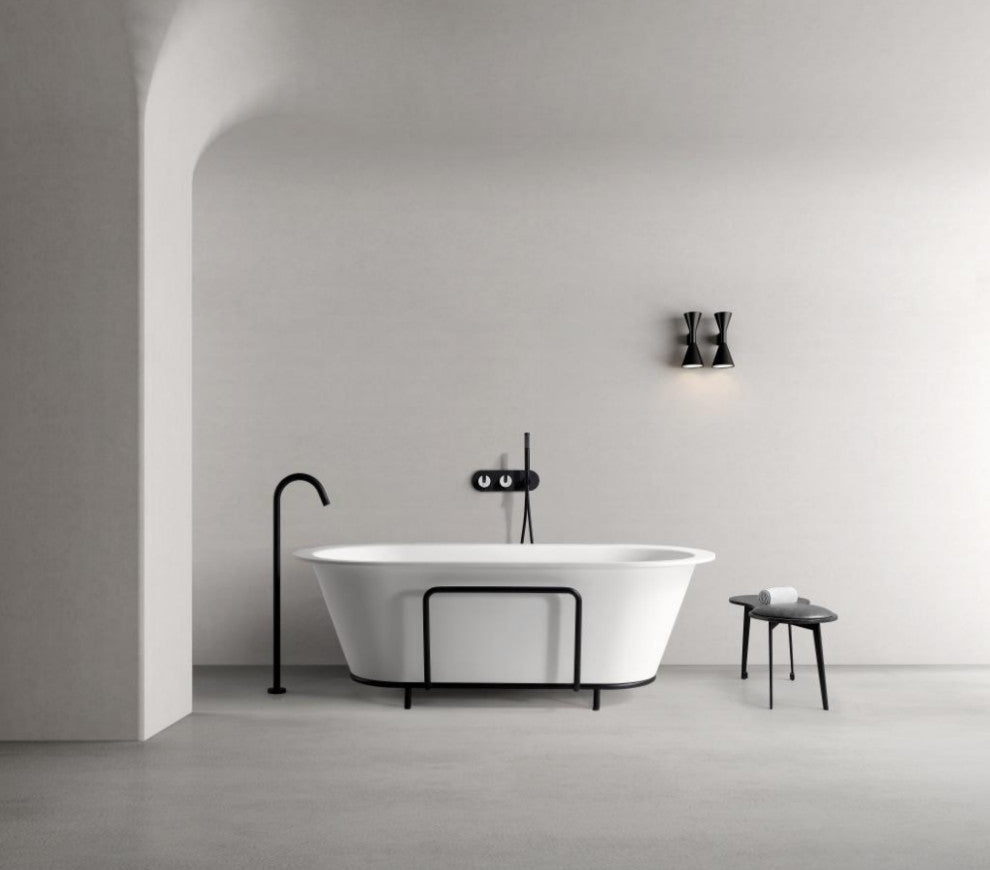 Freestanding Tub Filler with Wall Mounted Handles, Diverter and Handshower