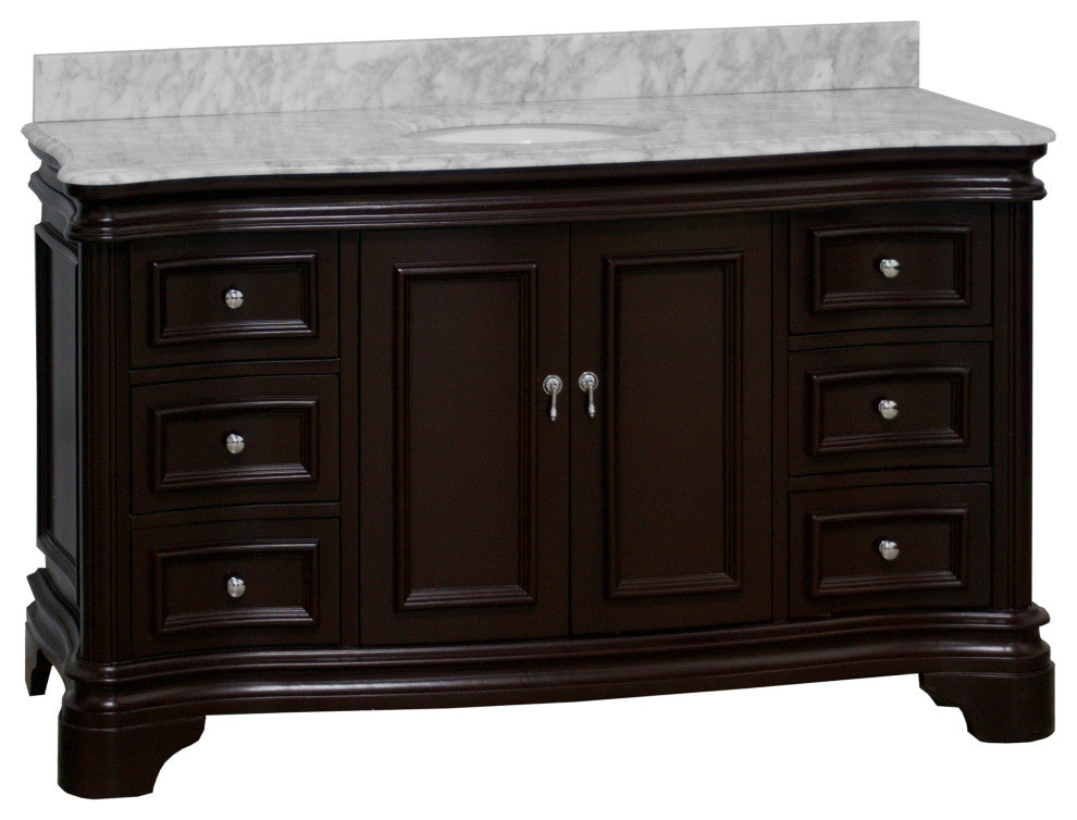 Katherine 60" Bath Vanity, Chocolate, Carrara Marble, Single Vanity
