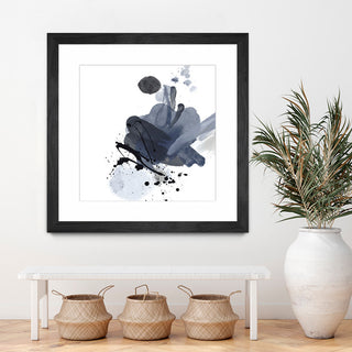"Blue & Black Splash I" Matted and Framed, 36" X 36"