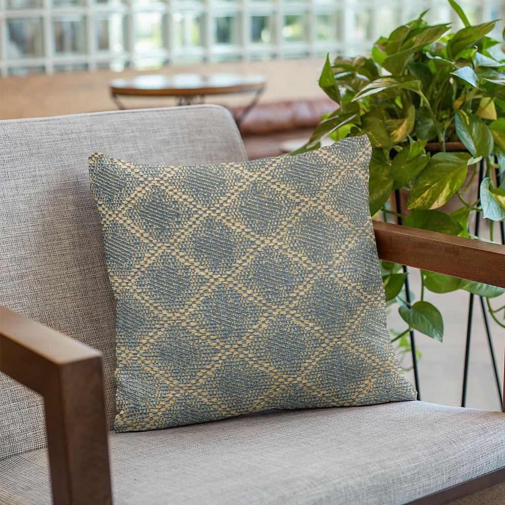 Plutus Blue Diamond Cut Diamond Luxury Throw Pillow, 18"x18"