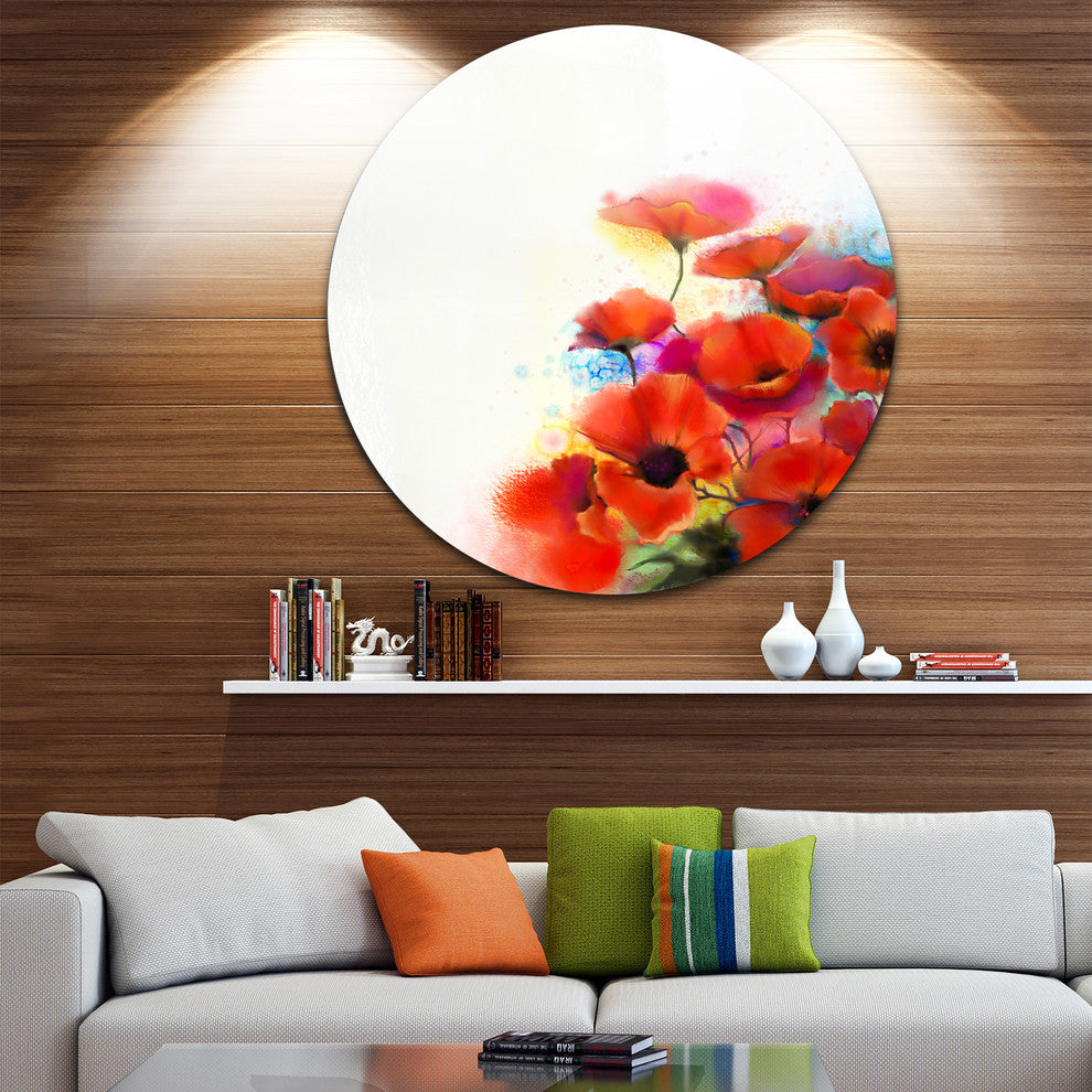 Bunch Of Watercolor Poppy Flowers, Flower Round Wall Art, 11"