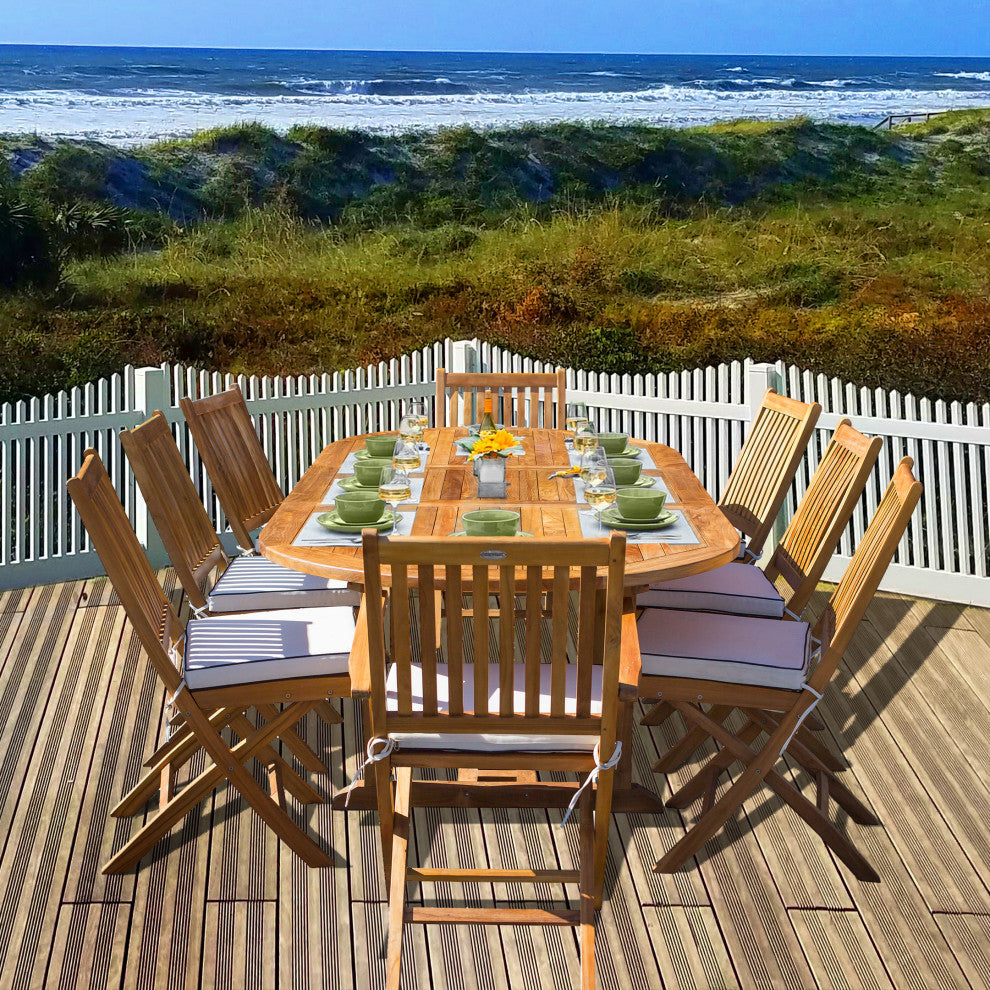 9-Piece Teak Wood Santa Barbara Patio Dining Set with Oval Extension Table