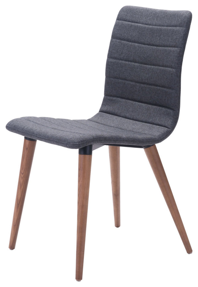 Dining Chair, Set of 2, Fabric, Wood, Gray, Brown, Mid Century Cafe Bistro