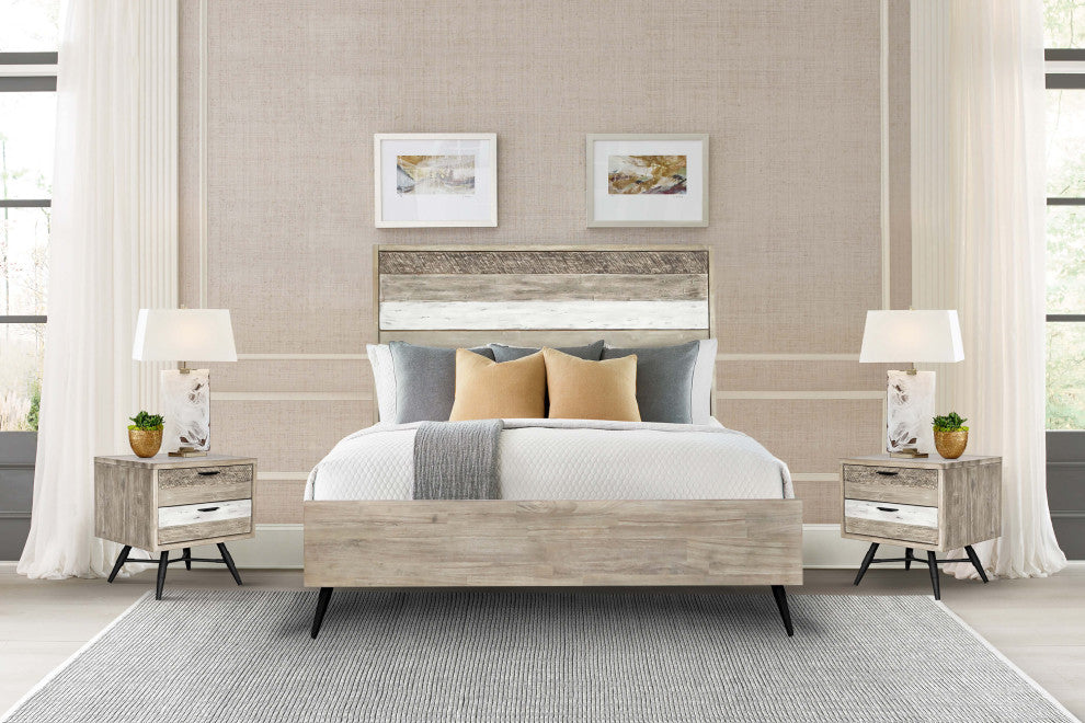 Bridges 3-Piece Queen Bedroom Set, Two-Tone Acacia Wood