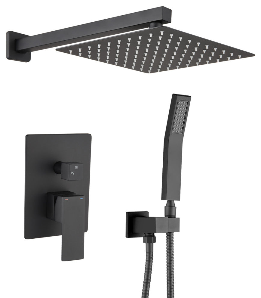 12 inch Wall-Mounted Square Completed Shower System with Handheld Shower and Hea