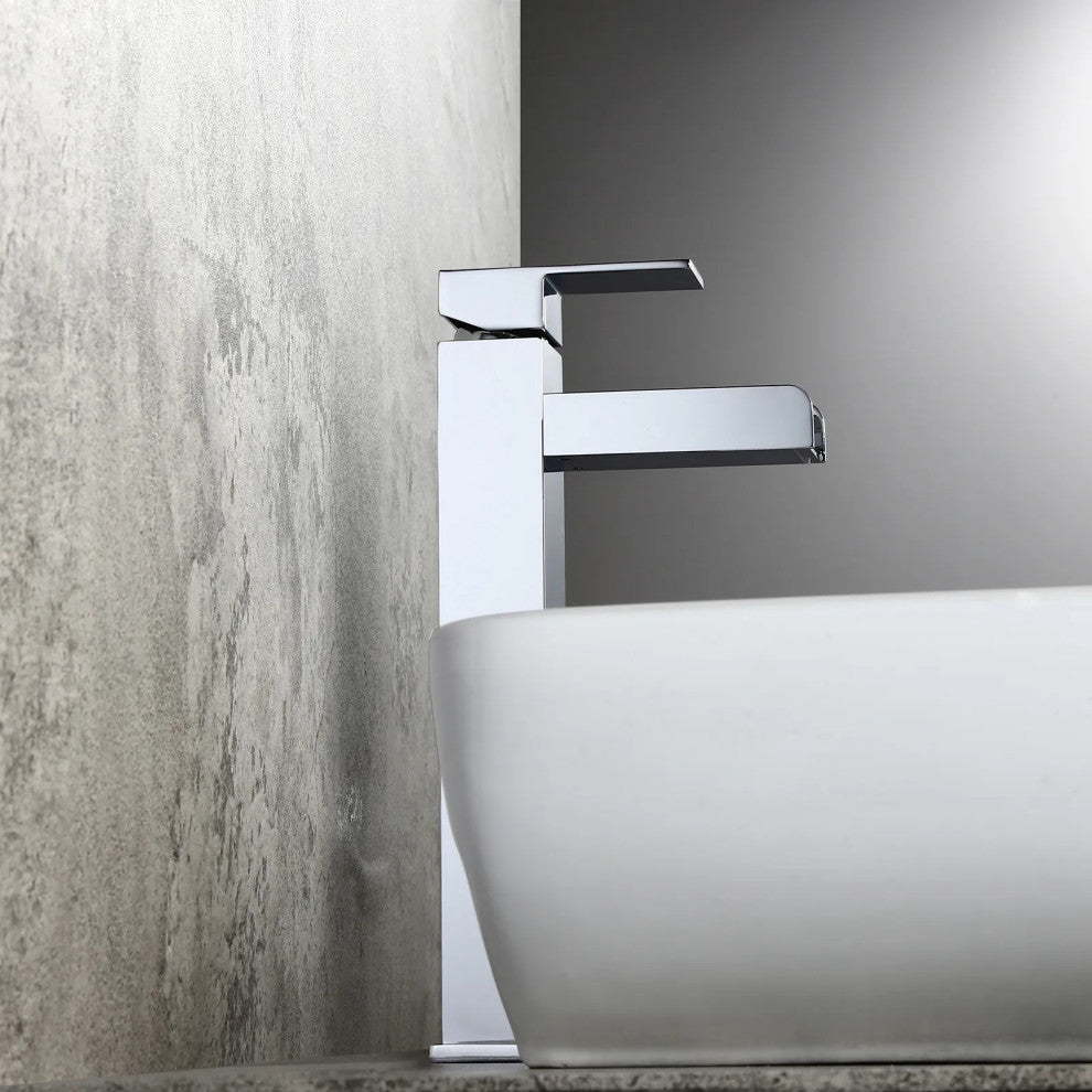 Contemporary Single Handle Waterfall Spout Bathroom Vessel Sink Faucet, Chrome