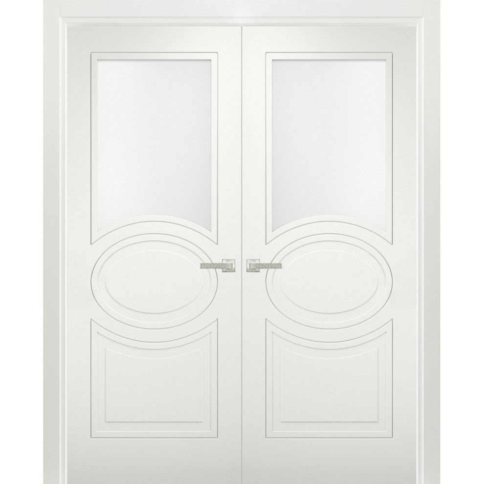 Interior French Double Doors Opaque Glass / Mela 7012 Matte White /36x80