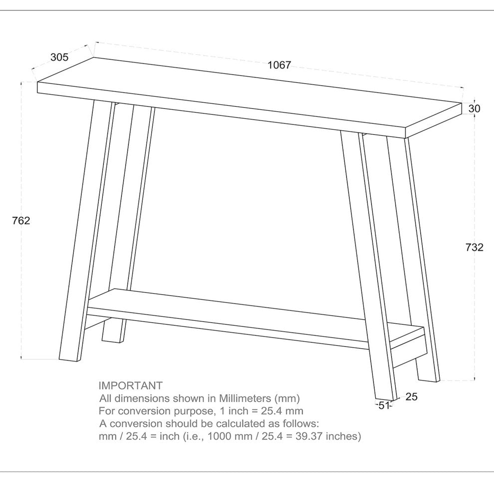 Rustic Modern Solid Wood Console Table, Walnut