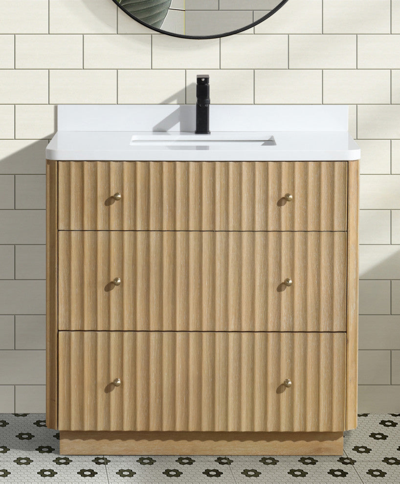 La Jolla Bathroom Vanity, Washed Oak, 36", Single Sink, Freestanding