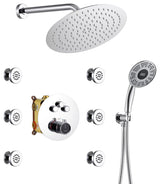 12" Luxury Shower System Set with Handheld Spray & 6 Body Jets, Chrome