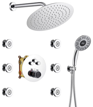 12" Luxury Shower System Set with Handheld Spray & 6 Body Jets, Chrome