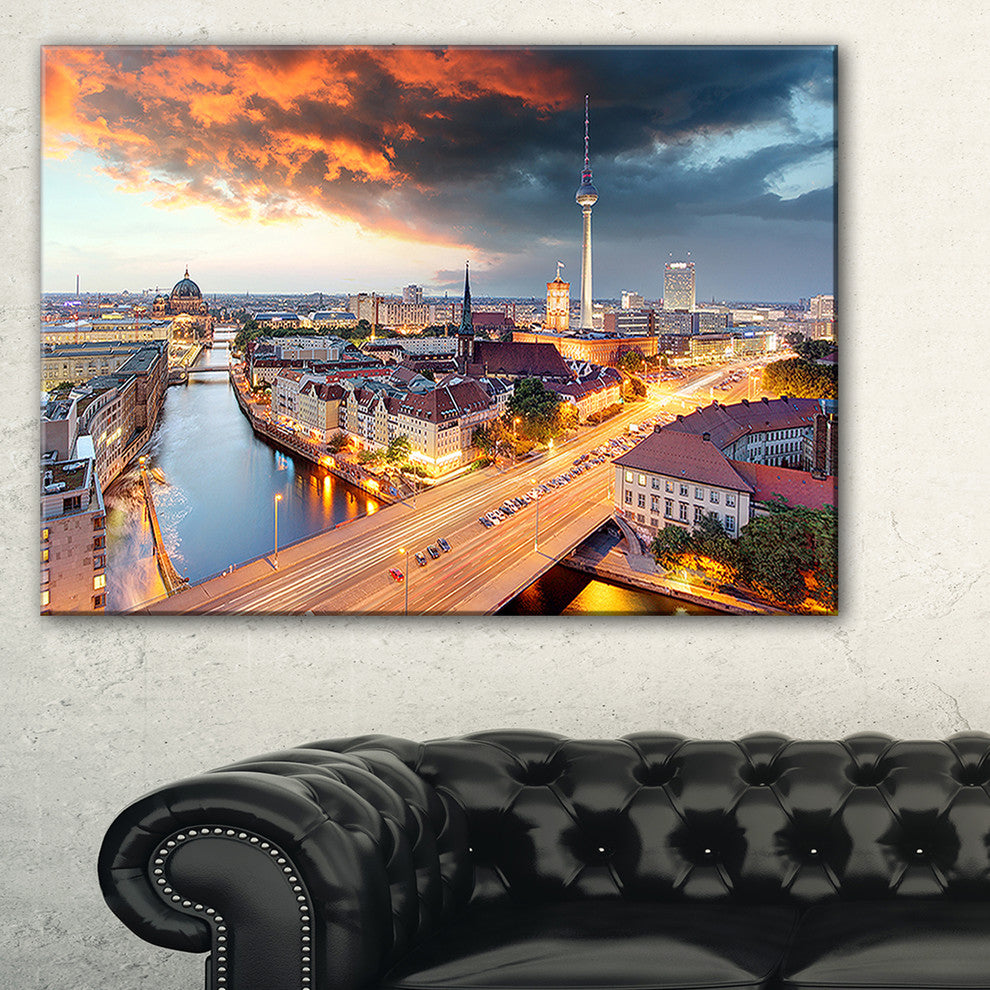 "Berlin At Dawn With Dramatic Sky" Cityscape Canvas print, 40"x20"