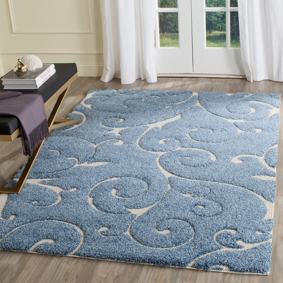 Safavieh Florida Shag Sg455-6011 Rug, Dark Blue/Cream, 6'0" X 9'0"
