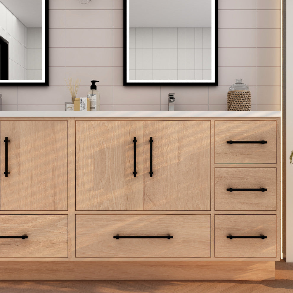 Victoria 84" Solid Wood Bath Vanity, Double Sink, Red Oak