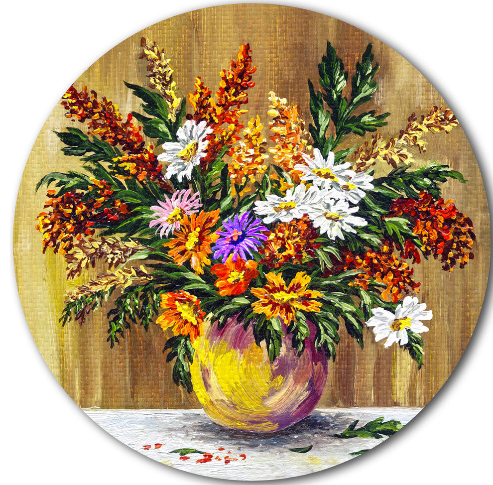Wild Flowers In A Pot, Floral Round Wall Art, 11"