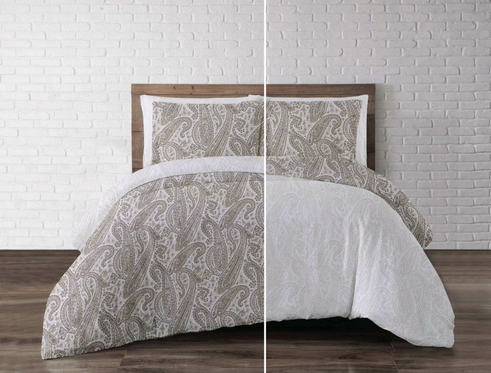 Delara GOTS Organic Cotton Paisley Reversible Print Duvet Cover Set, Queen(88"x9