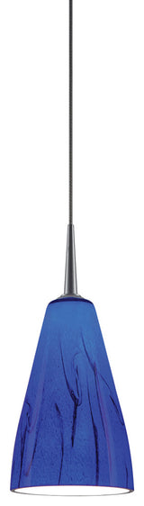 Zara Pendant, Matte Chrome Finish, Blue Glass Shade