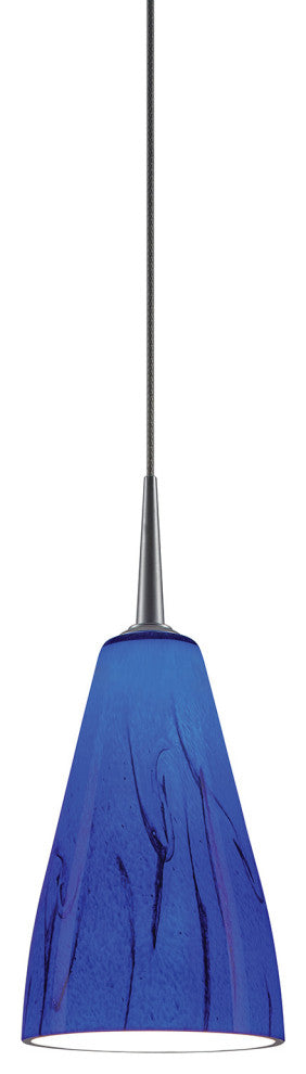 Zara Pendant, Matte Chrome Finish, Blue Glass Shade