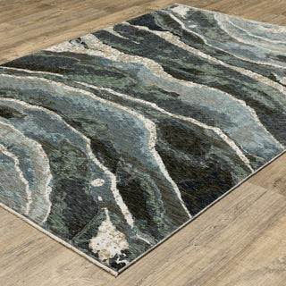Easely Modern Abstract Waves Blue/ Green Area Rug, 5'3" x 7'6"
