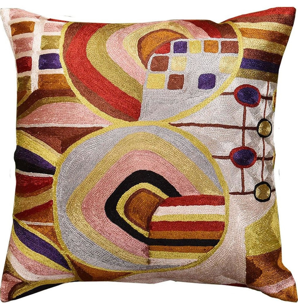 Hundertwasser Biomorph II Accent Pillow Cover Handmade Art Silk 18x18"