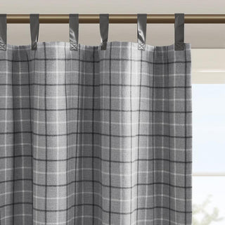 Plaid Faux Leather Tab Top Curtain Panel with Fleece Lining