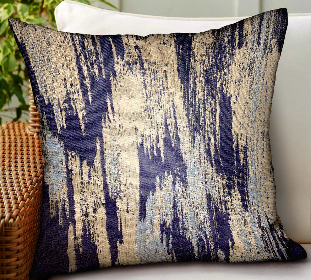 Plutus Ocean Avalanche Blue Ikat Luxury Outdoor/Indoor Throw Pillow, 20"x20"