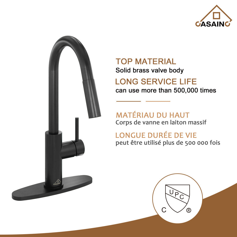 Touchless Pull Down Single Handle Kitchen Faucet With LED Function, Matte Black