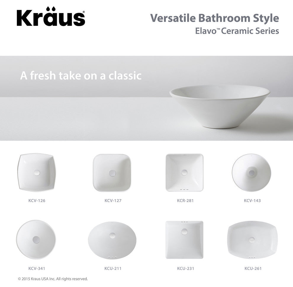 Elavo Ceramic Round Vessel White Sink, PU Drain Chrome