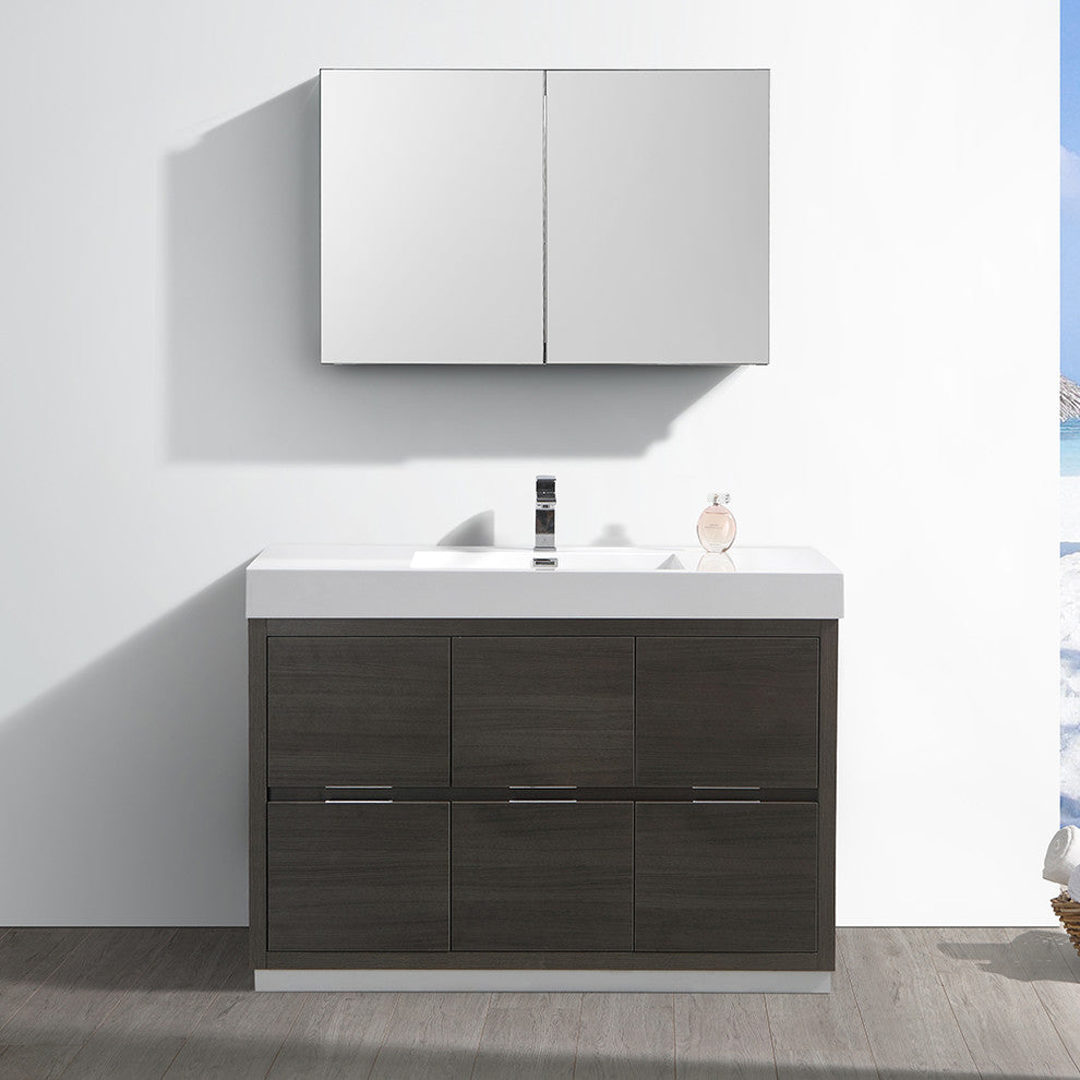 Valencia 48" Gray Oak Free Standing Vanity Set, Cabinet, Faucet FFT3071BN