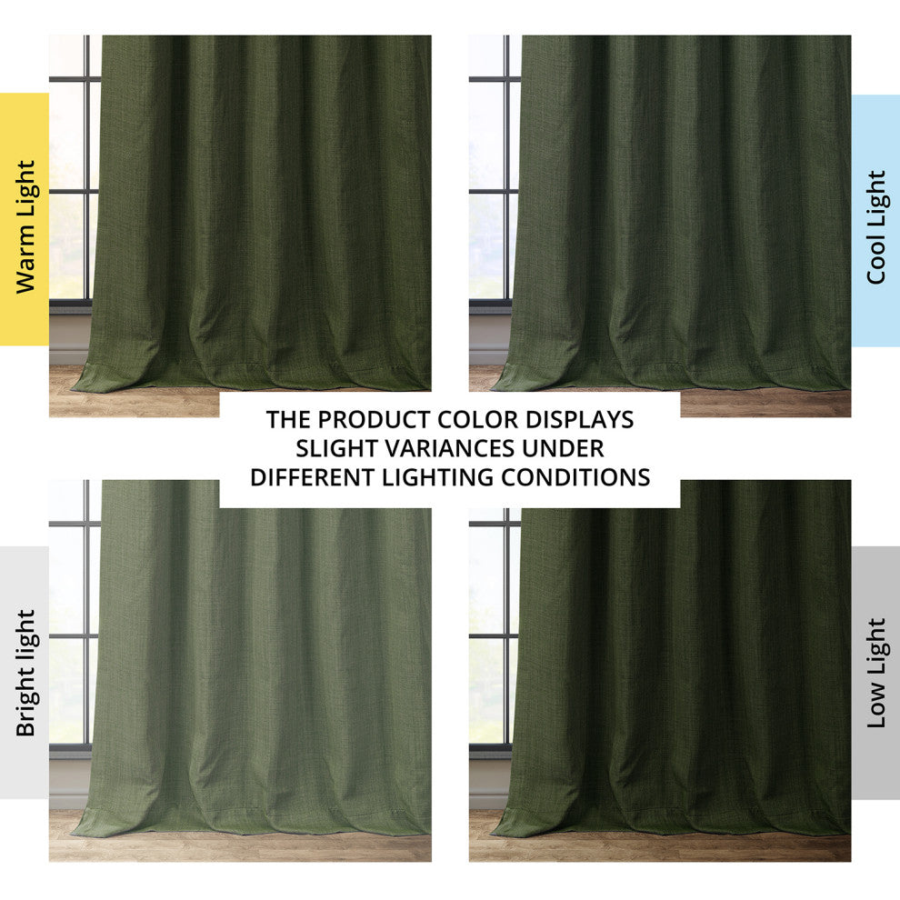 Faux Linen Darkening Curtain Single Panel, Tuscany Green, 50"x96"