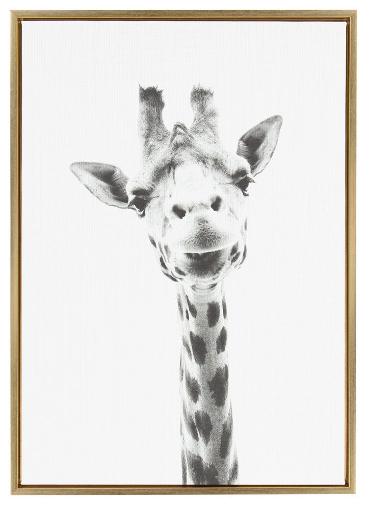 Sylvie Giraffe Portrait Framed Canvas Wall Art by Simon Te Tai, Gold 23x33