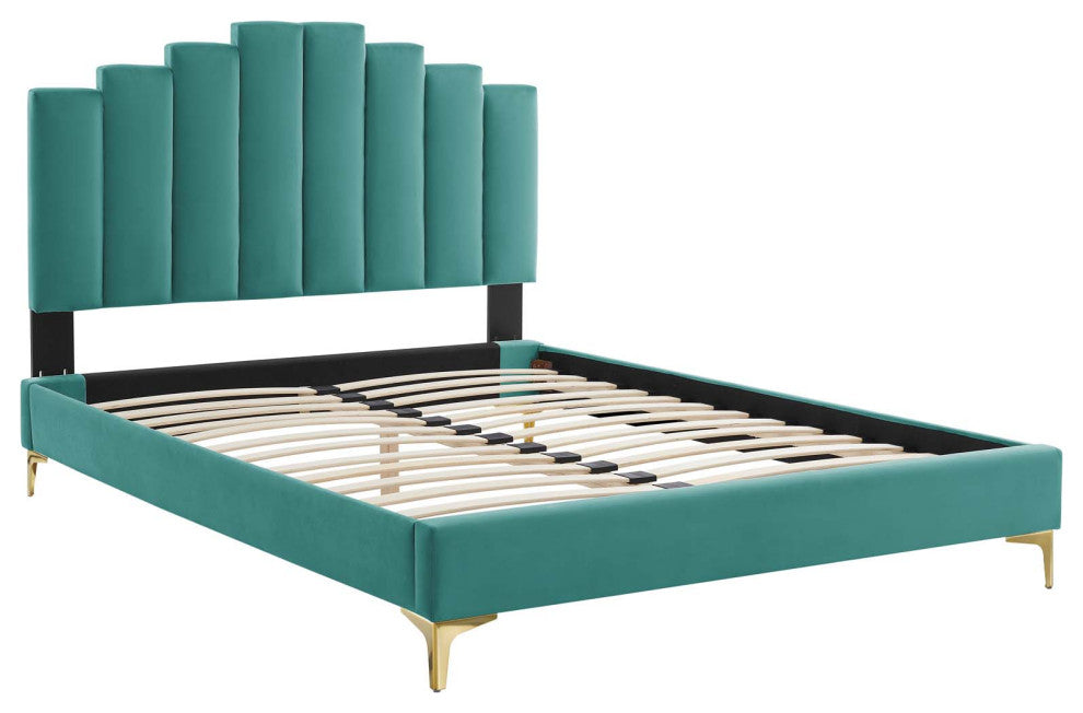 Elise Queen Performance Velvet Platform Bed MOD-6693-TEA