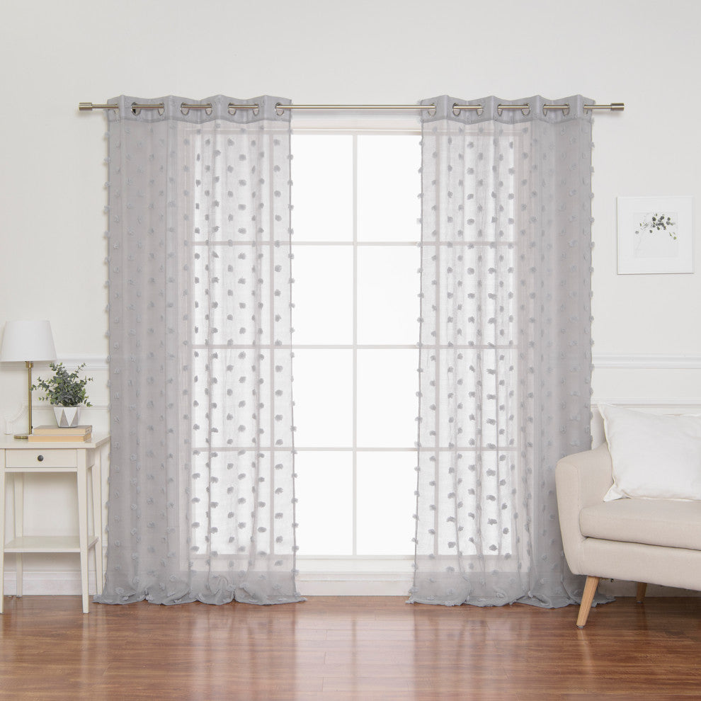 Sheer Textured Dot Curtains, Grey