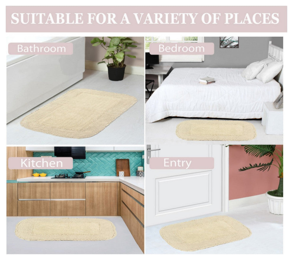 Radiant Collection Bath Rug Set, Machine Wash, 21"x54" Runner, Ivory