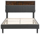 TATEUS Upholstered Platform Bed With Storage Headboard and USB Port, Gray, Full