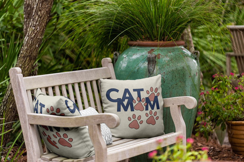 Cat Mom Polyester Indoor/Outdoor Pillow, Mauve, 18"x18"