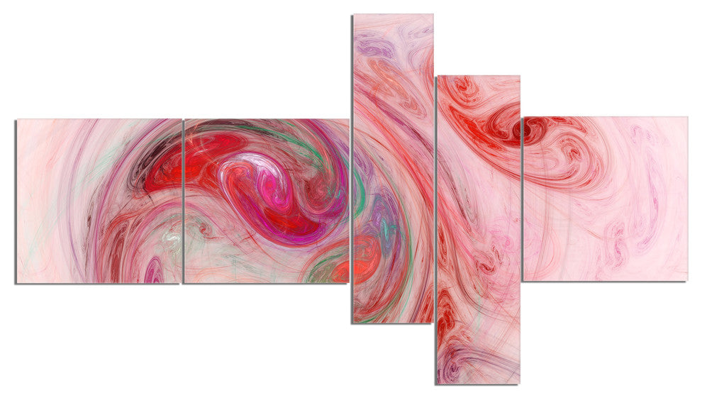 Red Fractal Abstract Illustration, Abstract Canvas Wall Art, 60"x32", 5 panels