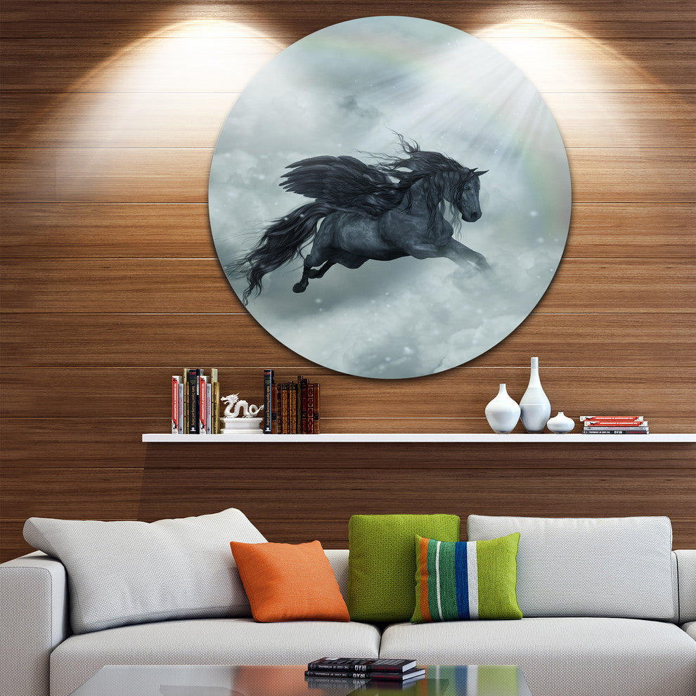 Pegasus In The Heaven, Animal Art Large Disc Metal Wall Art, 36"