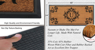 A1HC Hand-Crafted 24"x48" Rubber Coir Double/Single Monogrammed, U