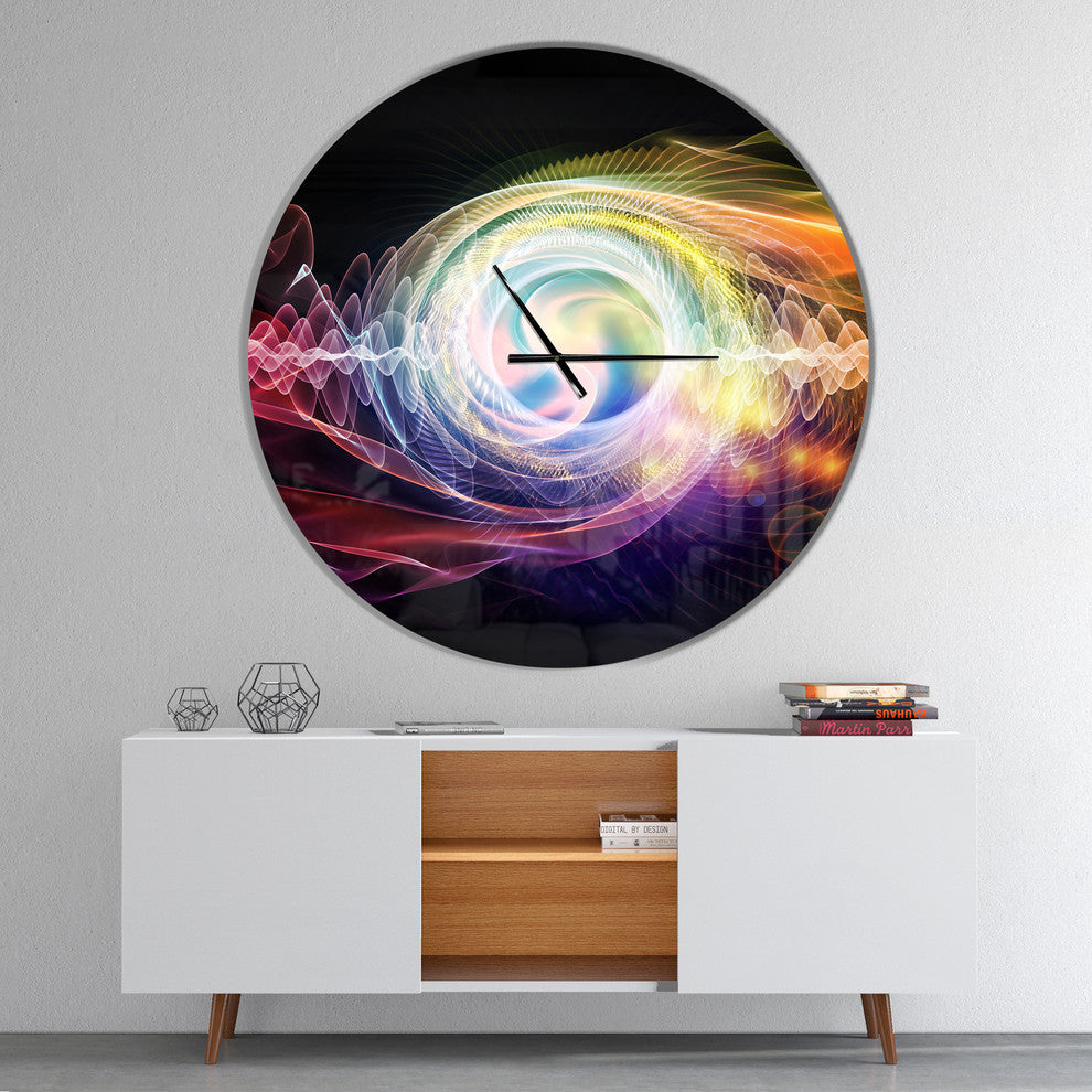 Bright Wave Particle in Air On Black Oversized Metal Clock, 36x36