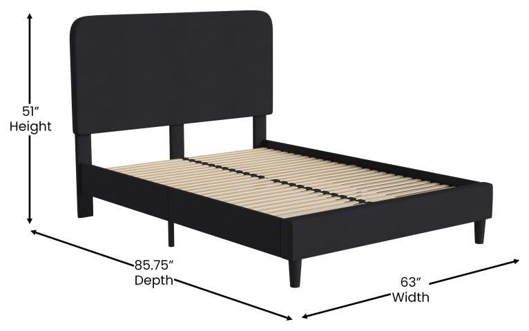 Addison Upholstered Platform Bed - Headboard with Rounded Edges, Charcoal, Queen