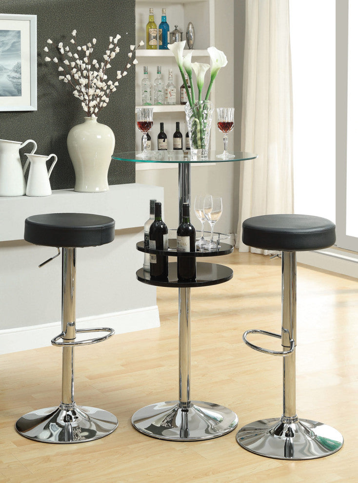 Leatherette Adjustable Bar Stool, Chrome and Black