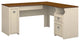 Traditional L-Shaped Desk, Vertical Storage Cabinet & Keyboard Tray, Brown/White