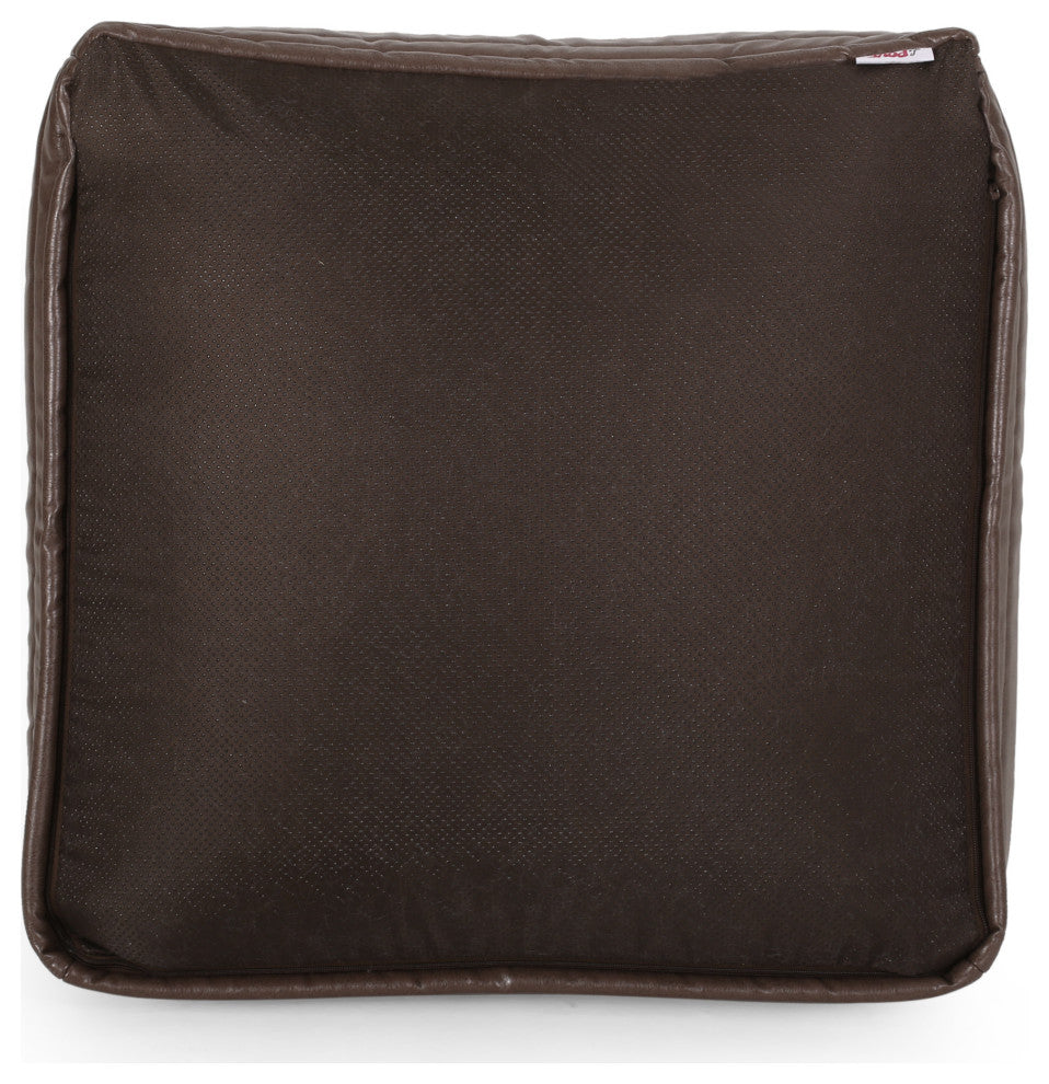 Conrail Contemporary Faux Leather Channel Stitch Pouf, Brown, Square