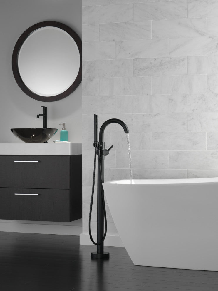 Delta Trinsic Contemporary Floor Mount Tub Filler Trim, Matte Black, T4759-BLFL